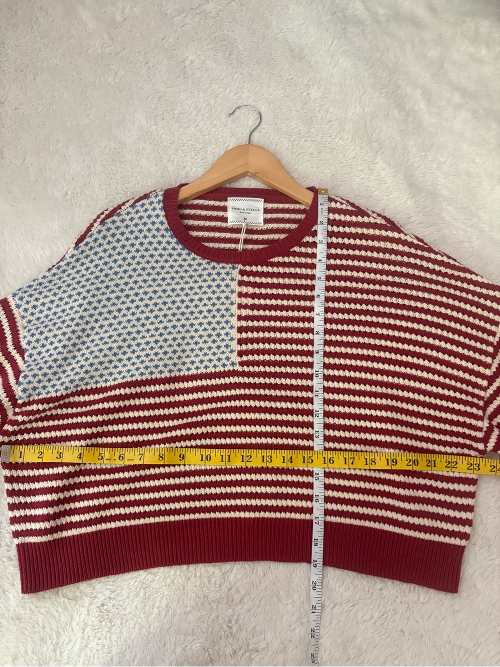 Soho & Stella American Flag Knit Sweater Size Medium Red White Blue 4th of July - Picture 4 of 5